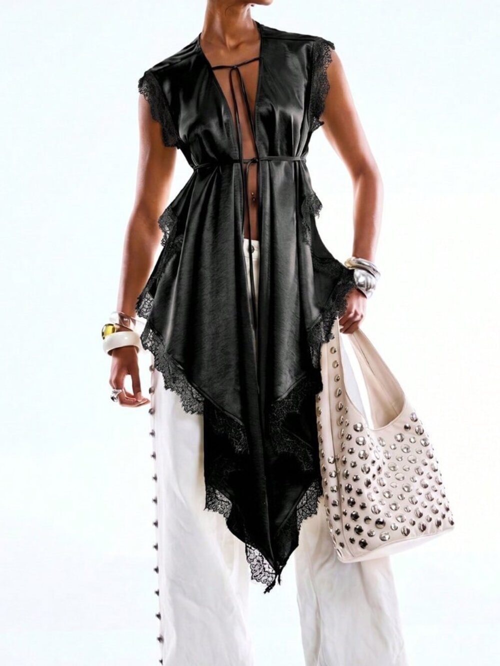 Black Sexy Women's Minimalist Deep V Sleeveless Top - Picture 3 of 8